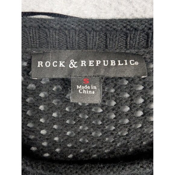 Rock & Republic Sweater Womens Small Black Studded Open Knit Pullover Top Chic - Picture 6 of 8